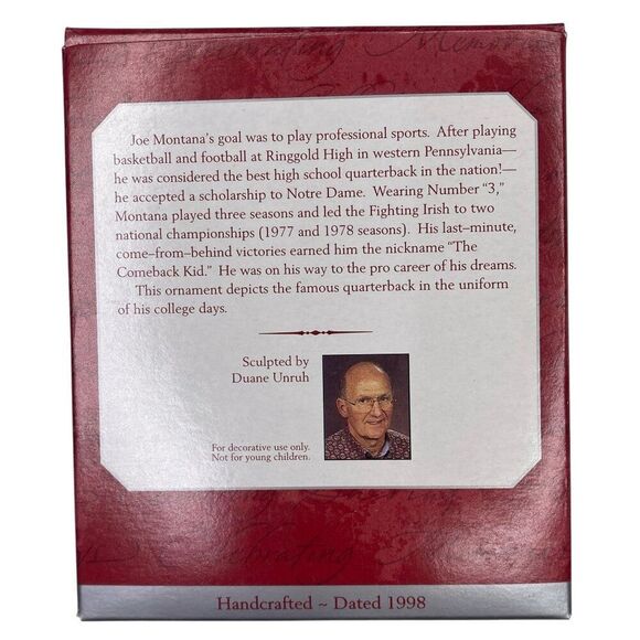 Joe Montana Notre Dame Hallmark Keepsake Ornament Football 1998 - Picture 3 of 5